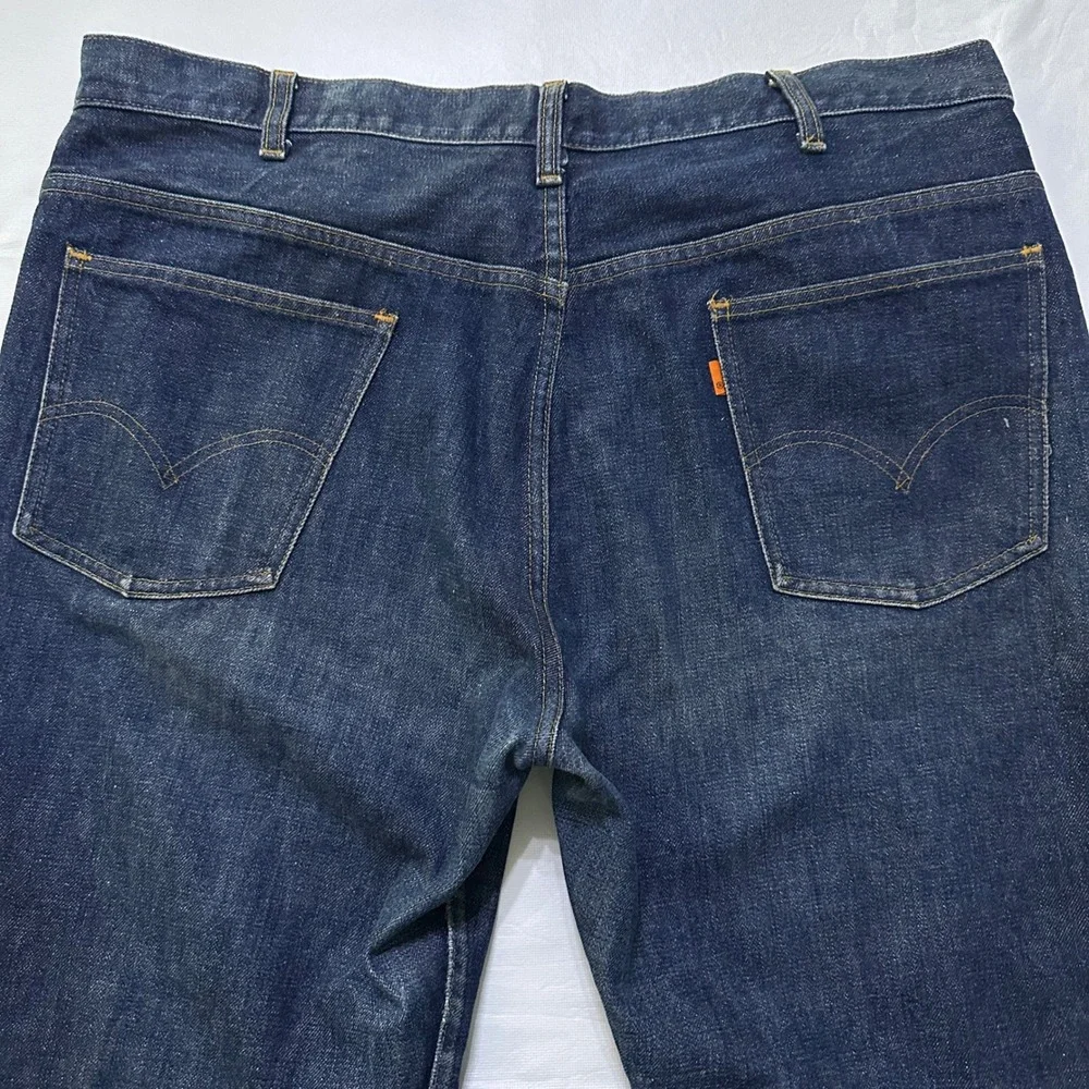 Vintage 70s Levis 646 Orange Tab Bell Bottom Jeans Talon 42 Dark Wash 40x29